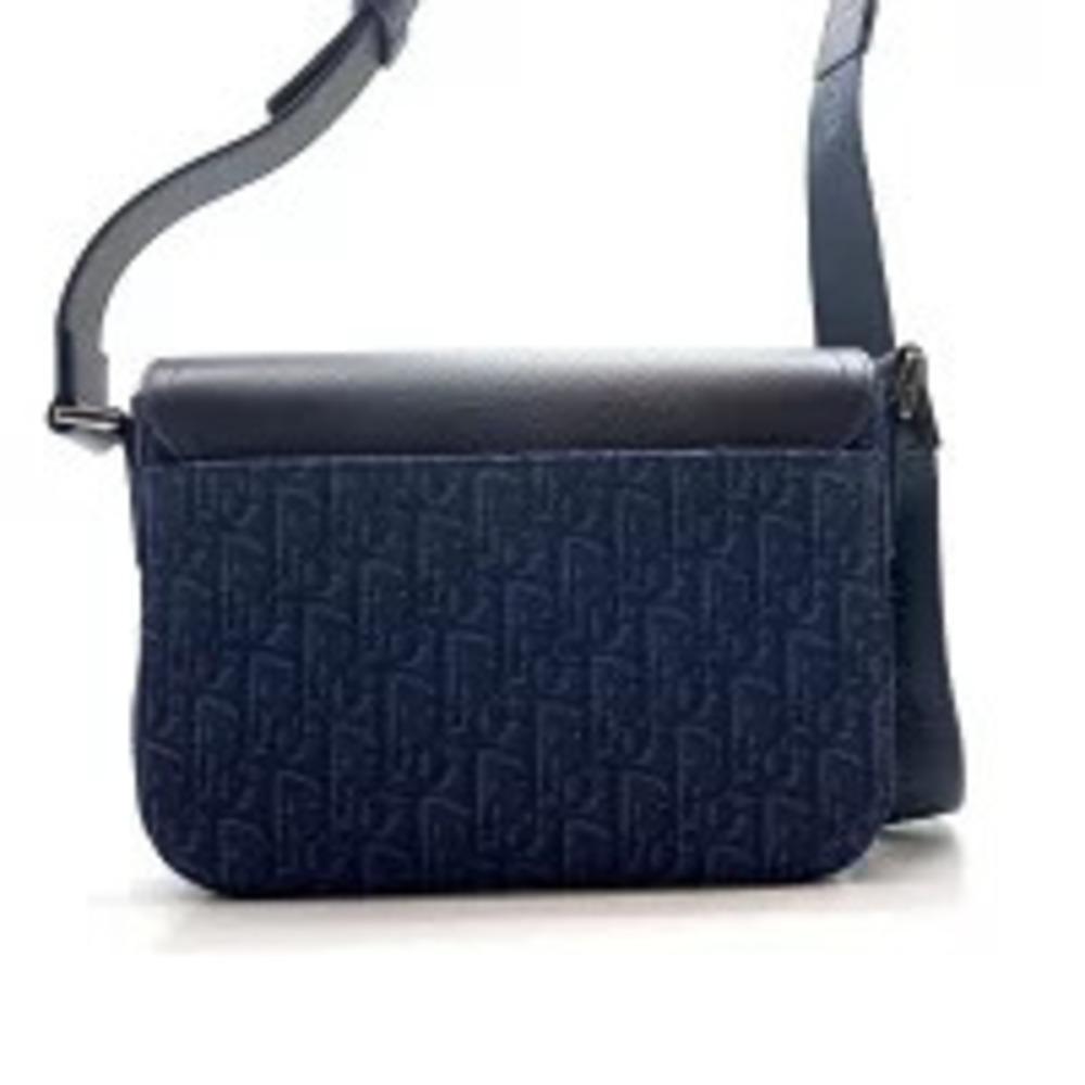 Dior Saddle Oblique Shoulder Bag Canvas Leather Navy Blue - Picture 3 of 8